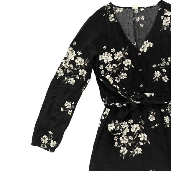 GAP Mini Floral Black Elastic Waist Dress Size S - Picture 2 of 7